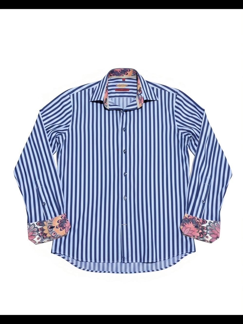 Men's Luciano Visconti Blue Striped Shirt, Size M, Excellent Condition